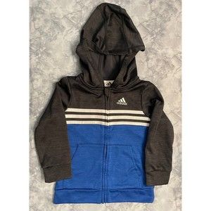 Adidas Grey Gray & Blue Full Zip Boy Girl Track Jacket with Hood, Size 4T